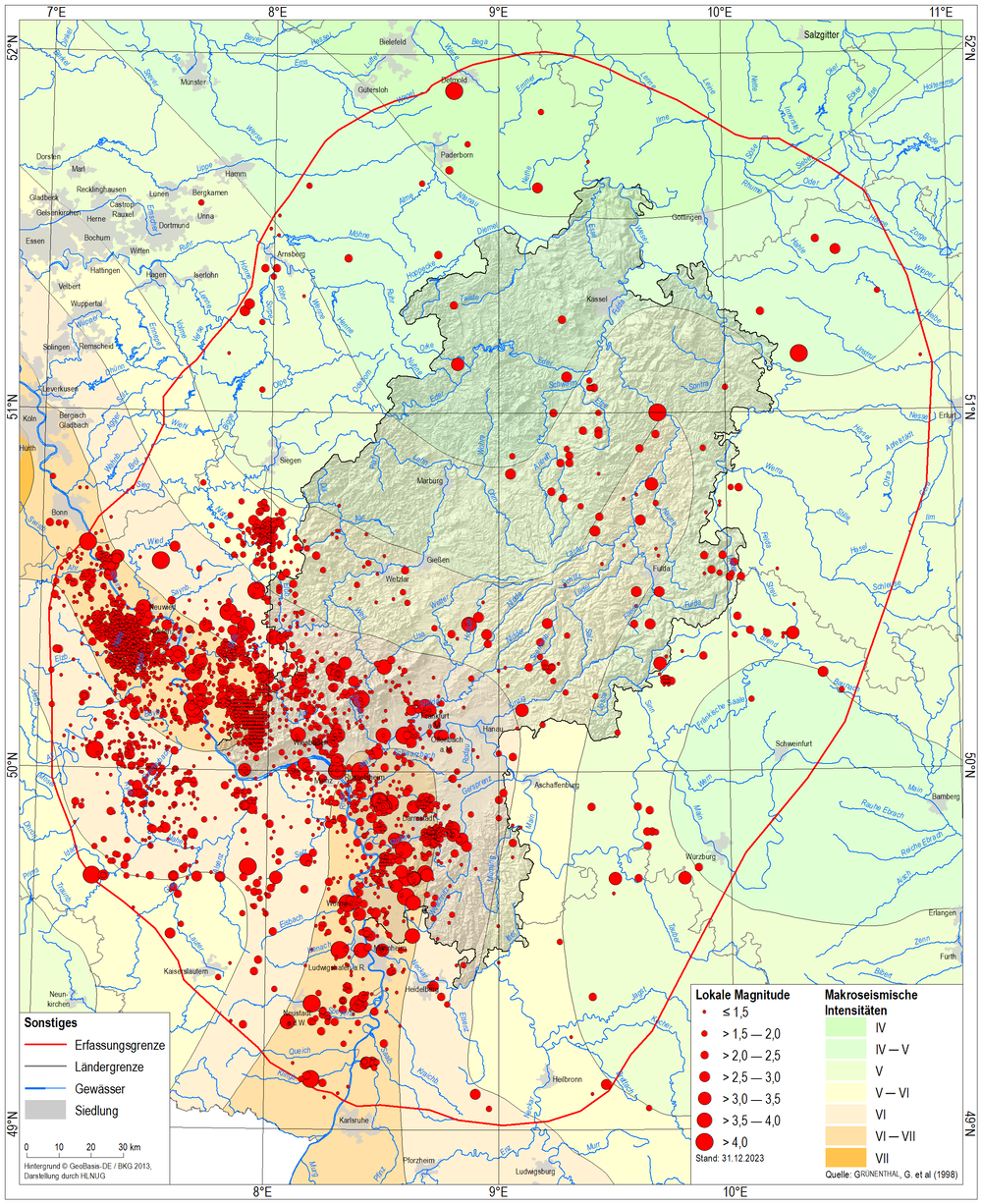 Erdbeben in Hessen nach Hessischem Erdbebenkatalog