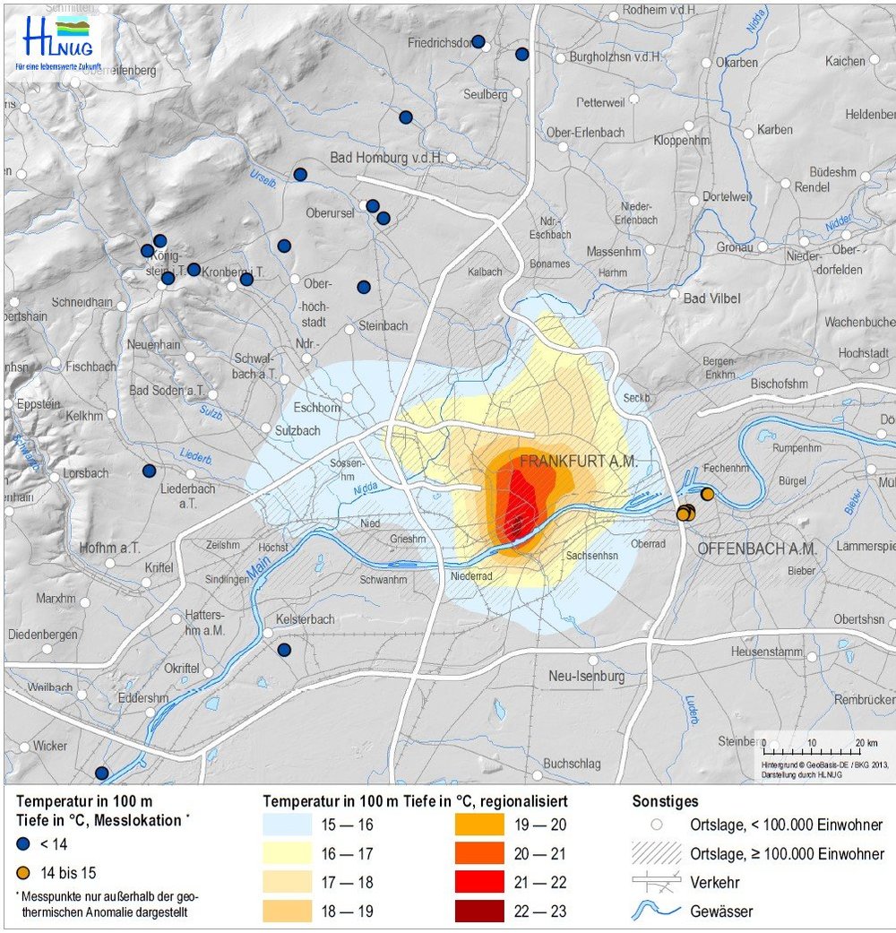 Karte der geothermischen Anomalie Frankfurt a.M.