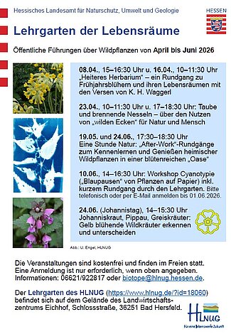 Programm zu Veranstaltungen im Lehrgarten von April bis Juni 2026