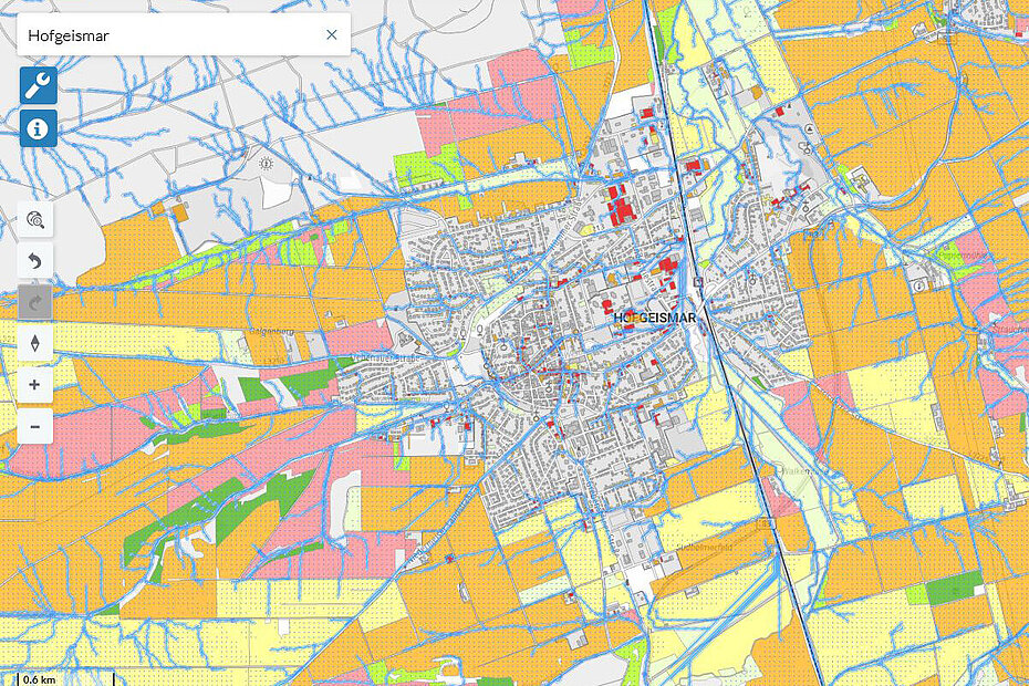 Screenshot aus dem Starkregen-Viewer für die Gemeinde Hofgeismar