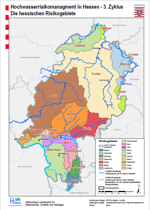Karte der hessischen Risikogebiete im 3. Zyklus (HWRM)